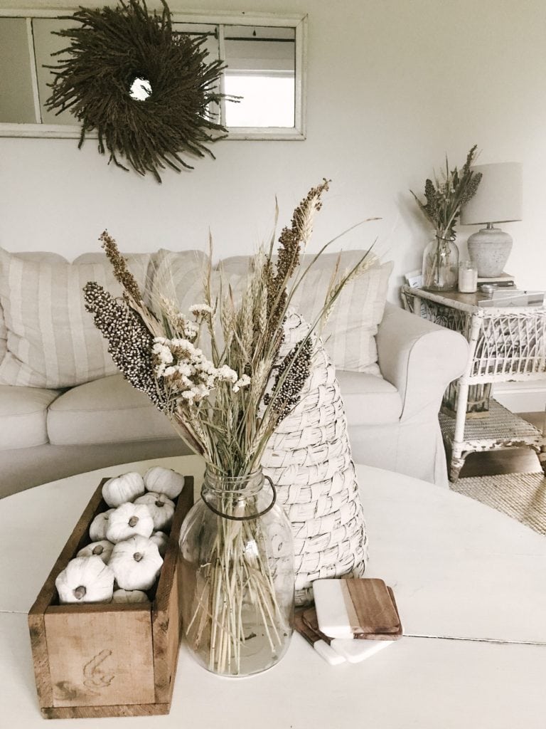 Neutral Living Room Decorated for Autumn