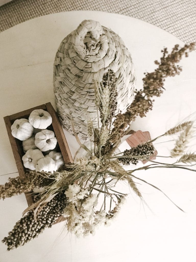Dried Floral Grass Wheat Arrangement on Coffee Table for Fall Decor