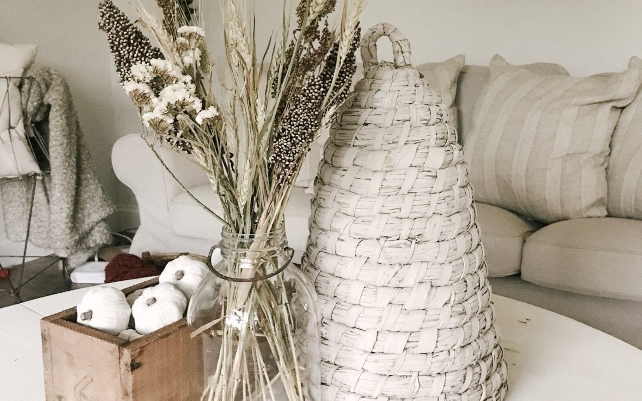 Natural and Neutral Living Room Decorated for Autumn