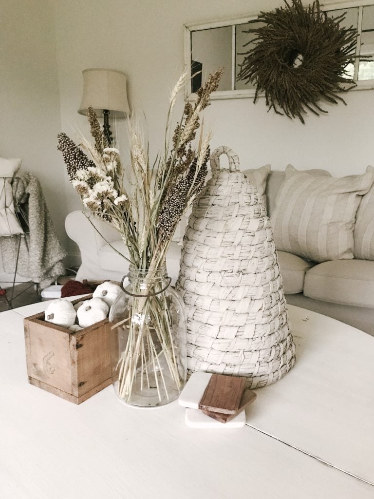 Natural and Neutral Living Room Decorated for Autumn