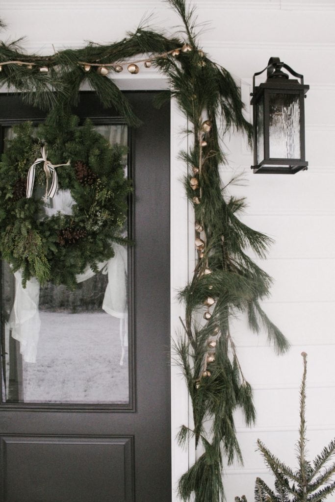 Festive Winter Porch with Jingle Bell Garland