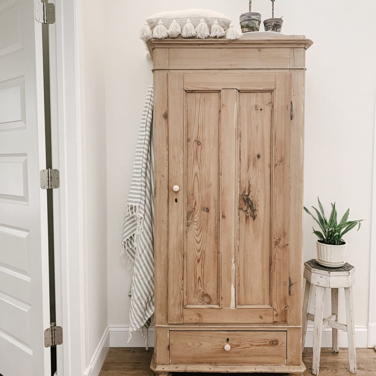 Antique Pine Wardrobe in Entryway