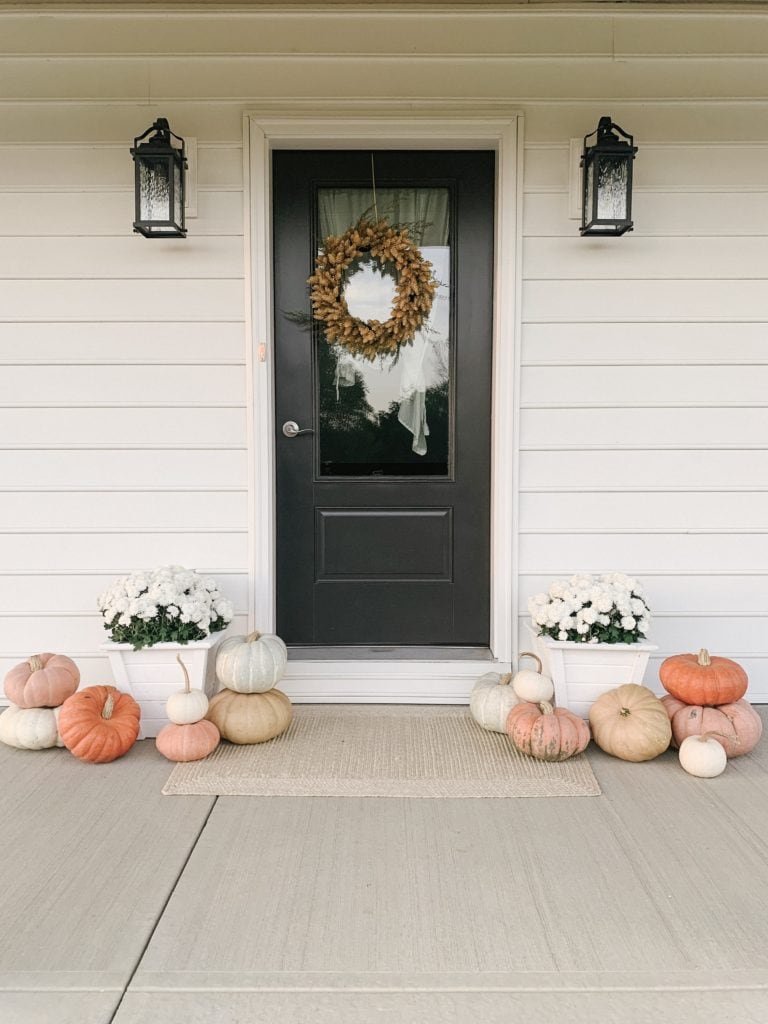 Fall Front Porch with Colorful Pumpkins - Sarah Jane Christy - Styling