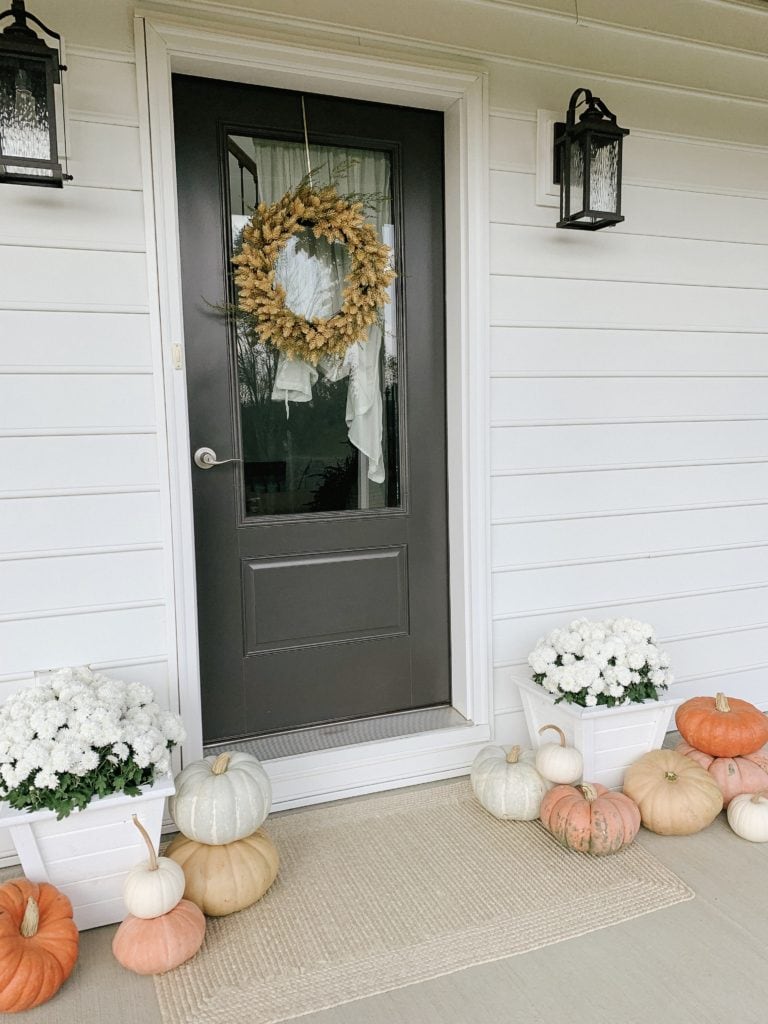 Fall Front Porch with Colorful Pumpkins - Sarah Jane Christy - Styling