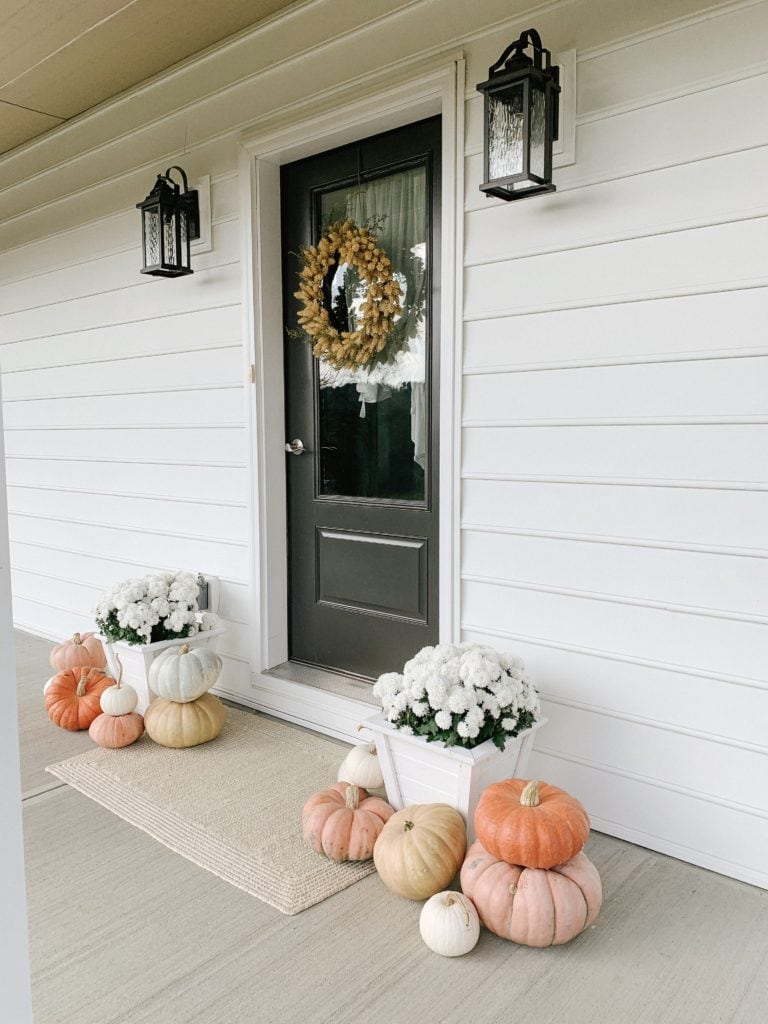 Fall Front Porch with Colorful Pumpkins - Sarah Jane Christy - Styling