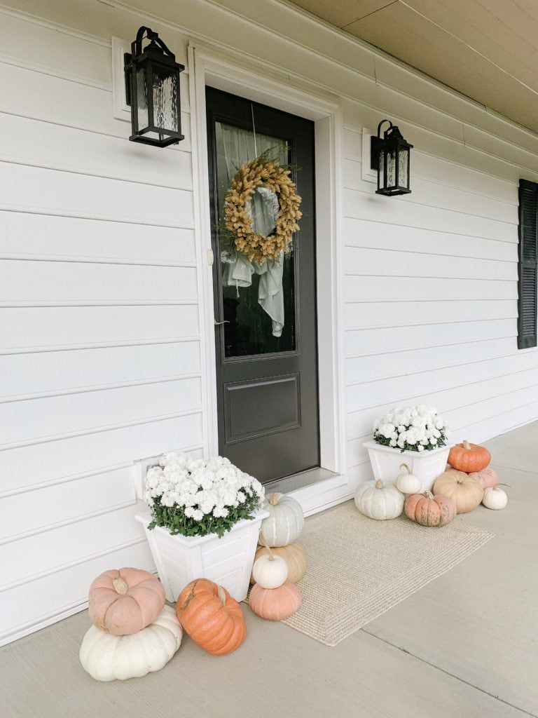 Fall Front Porch with Colorful Pumpkins - Sarah Jane Christy - Styling