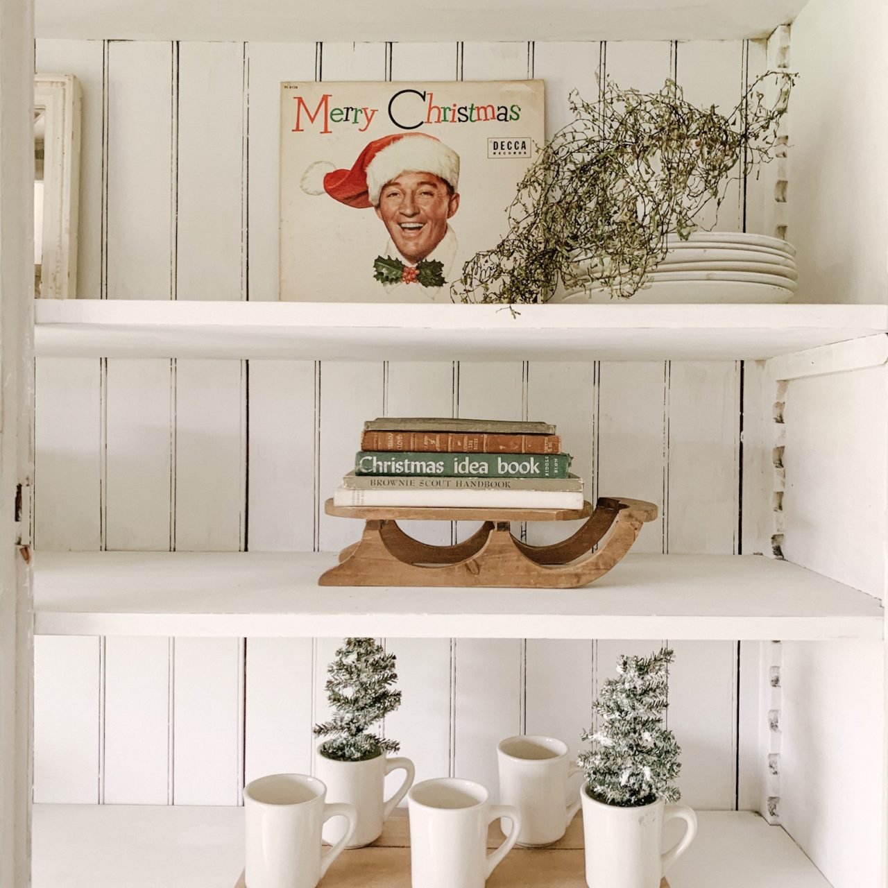 Vintage Inspired Christmas Open Shelving