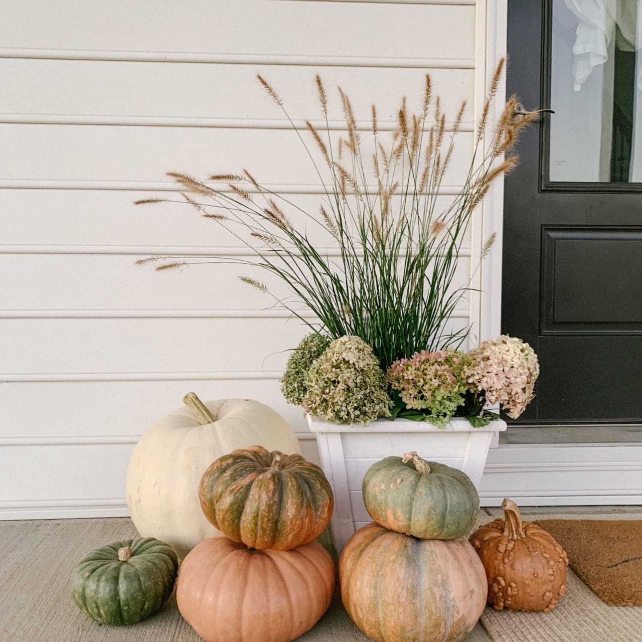 Fall Porch with Dried Hydrangeas and Grass