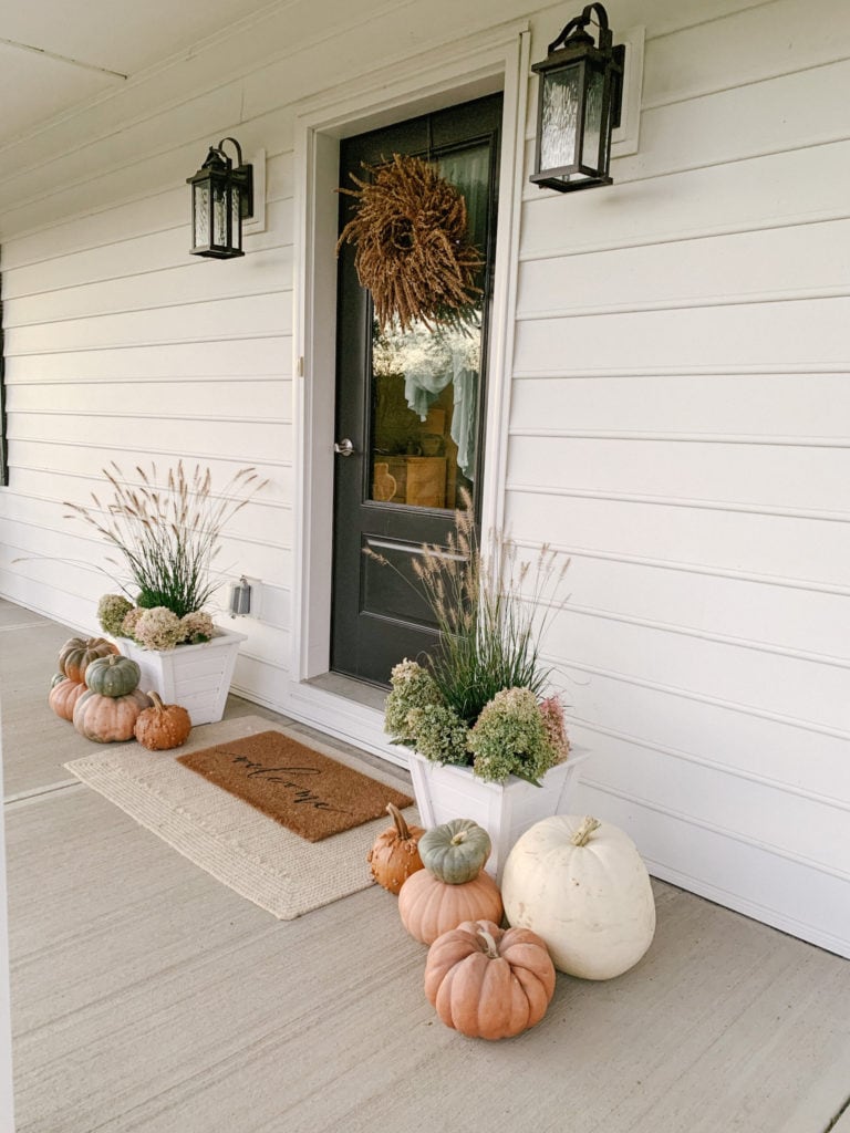 Fall Porch with Dried Hydrangeas and Grass - Sarah Jane Christy