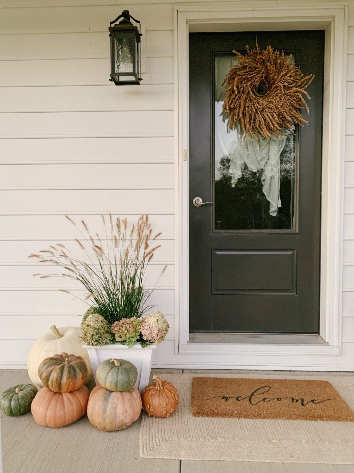 Fall Porch with Dried Hydrangeas and Grass - Sarah Jane Christy