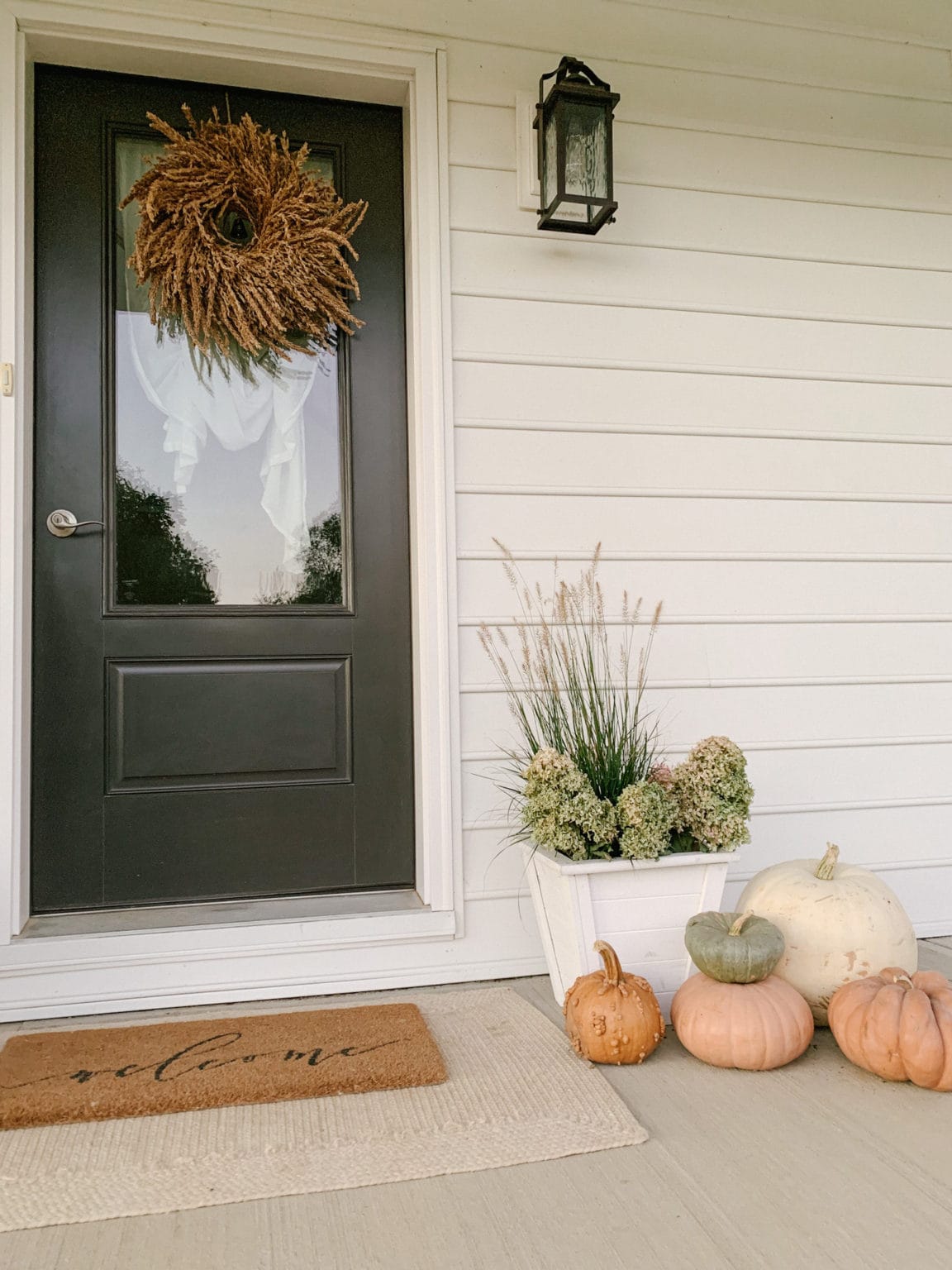 Fall Porch with Dried Hydrangeas and Grass - Sarah Jane Christy