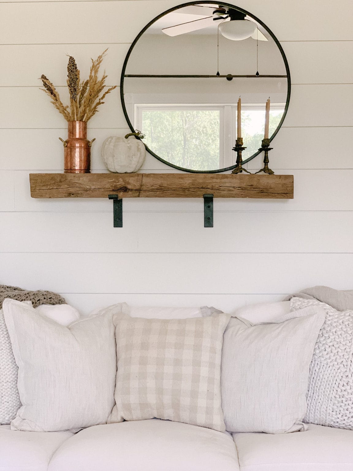 Reclaimed Beam Shelf Above Couch - Sarah Jane Christy