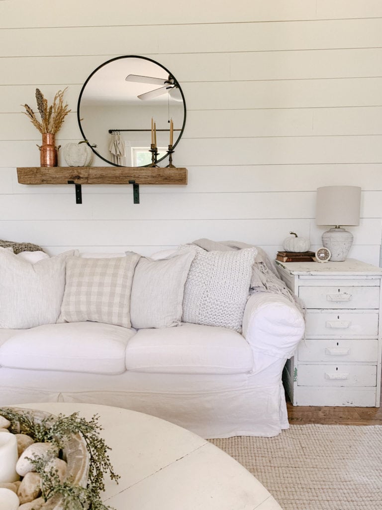 Reclaimed Beam Shelf Above Couch - Sarah Jane Christy