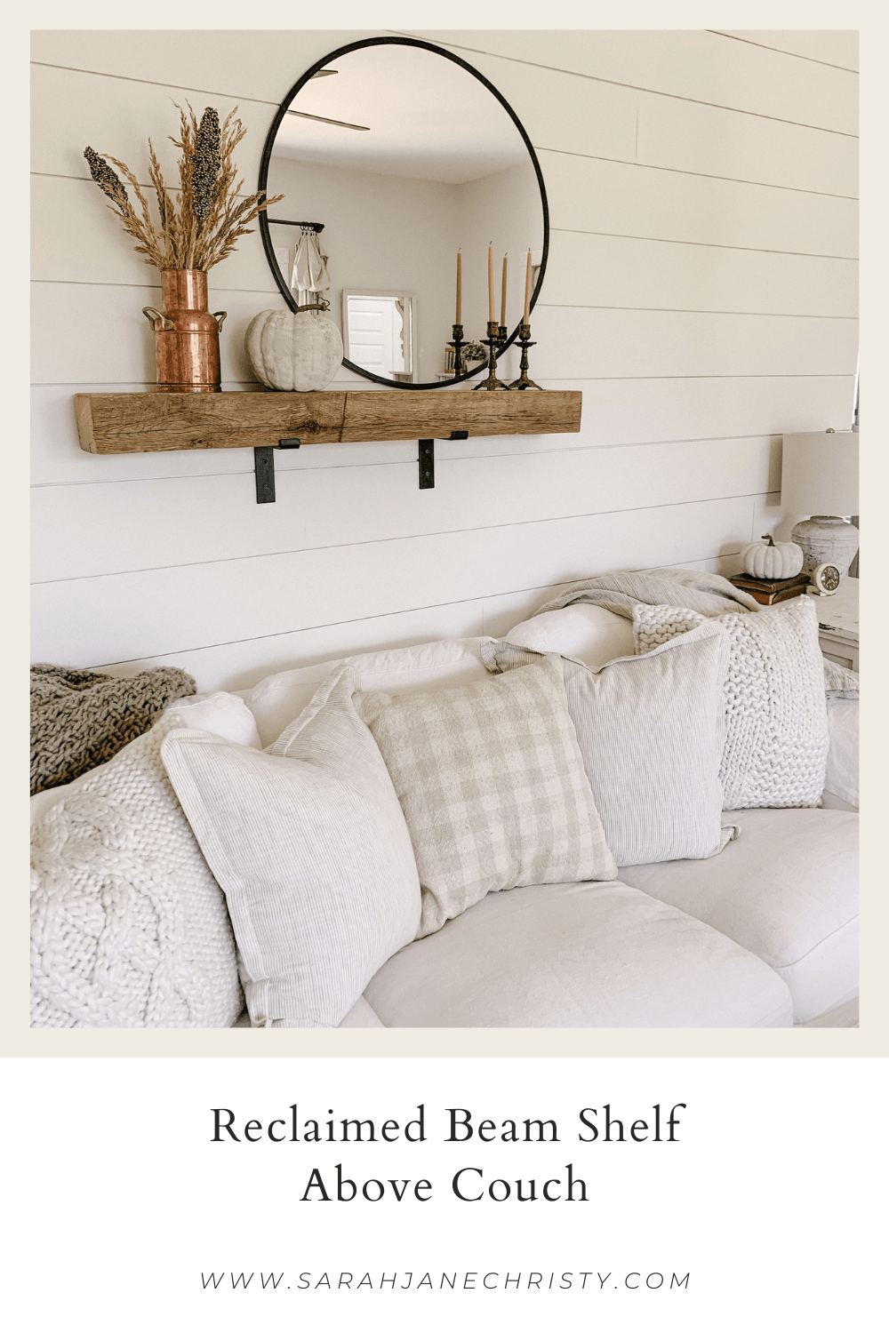 Reclaimed Beam Shelf Above Couch - Sarah Jane Christy