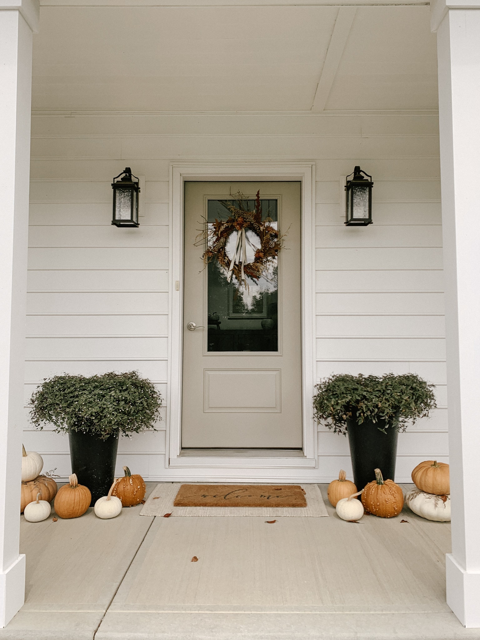 White House Porch Decorated for Fall