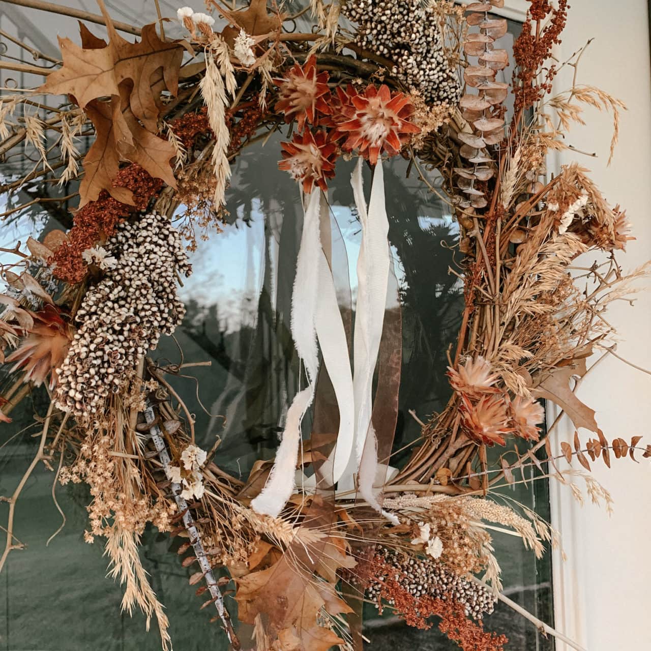 Dried Floral Wreath Used as Easy and Affordable Fall Decor