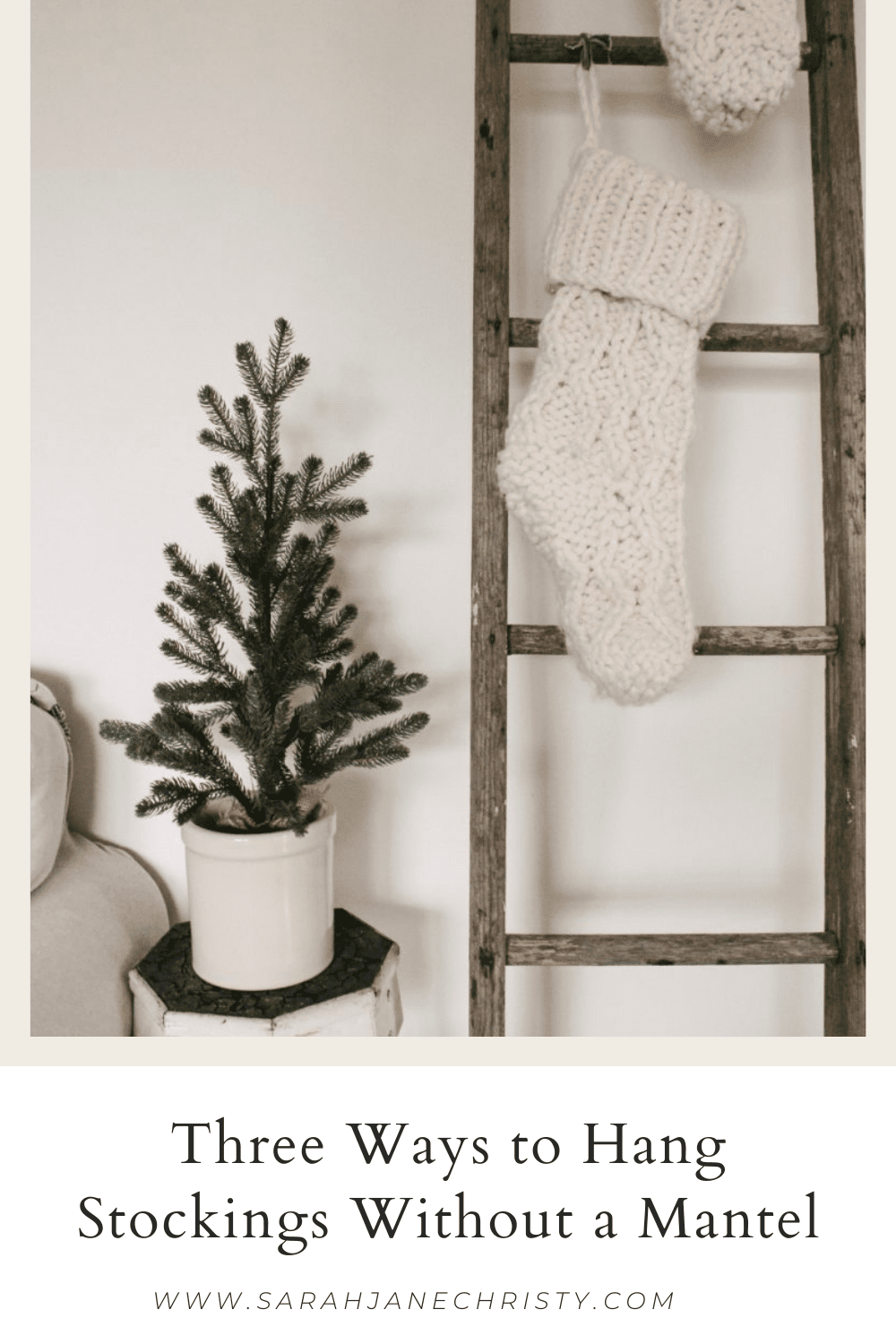 Christmas Stockings Displayed on Vintage Ladder