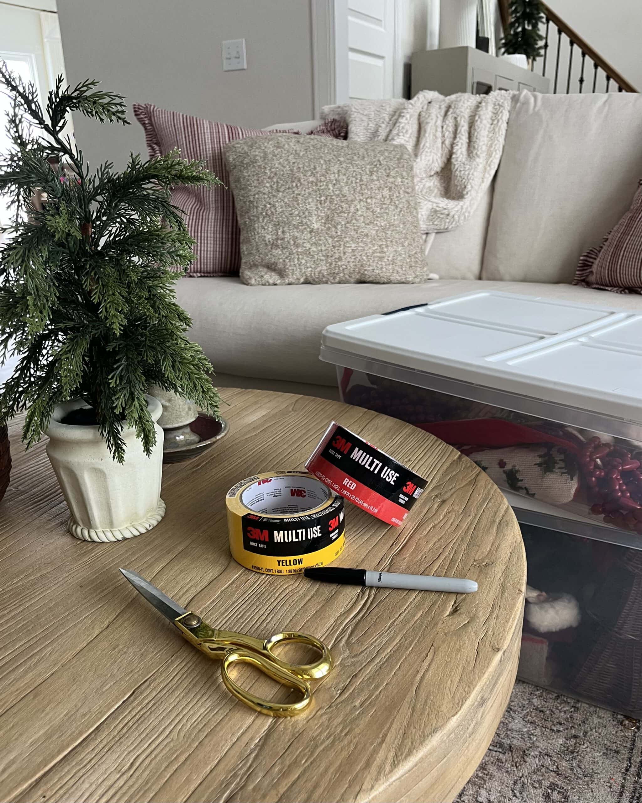 storage hack clear totes and colored tape